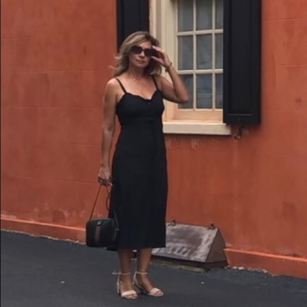 TOPSHOP  Black Ruffles Button Down Midi Dress